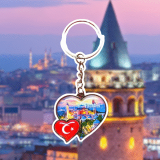 Anahtarlık Kalp Şekilli Türk Bayrağı Ayasofya Tasarımlı 40x94mm