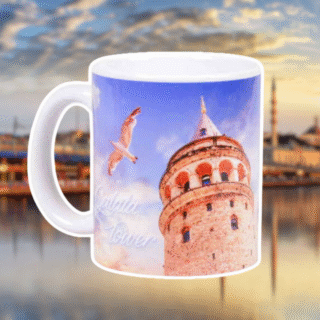 Seramik Kupa Bardak Galata Kulesi Martı Tasarımlı